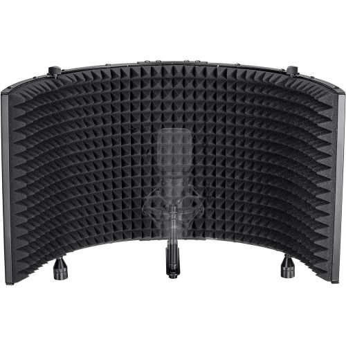  Monoprice Microphone Isolation Shield - Black - Foldable With 3/8 Mic Threaded Mount, High Density Absorbing Foam Front & Vented Metal Back Plate - Stage Right