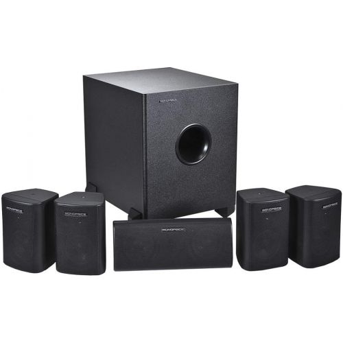  [아마존베스트]Monoprice 5.1 Channel Home Theater Satellite Speakers and Subwoofer - Black & 109436 Gold Plated Speaker Banana Plugs  5 Pairs  Closed Screw Type