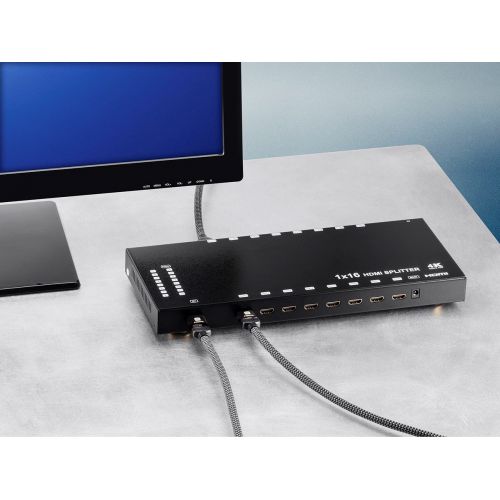  Monoprice Blackbird 4K 1X16 HDMI Splitter - Black | 4k @ 30Hz, HDCP 1.2 Compliant, 3D Support and Dolby TrueHD Support