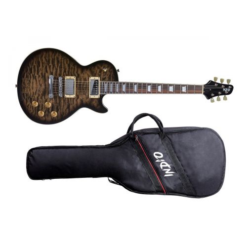  Monoprice Indio 66 DLX Quilted Maple Top Electric Guitar with Gig Bag Trans Black