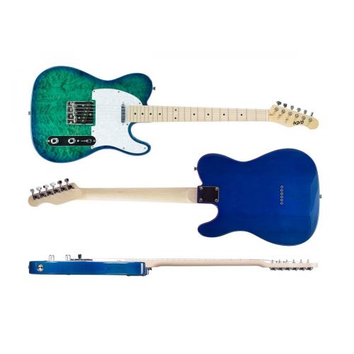  Monoprice Indio Retro DLX Quilted Maple Top Electric Guitar with Gig Bag Trans Blue