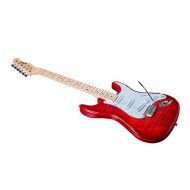 Monoprice Indio Cali DLX Flamed Maple Top Electric Guitar with Gig Bag Trans Red