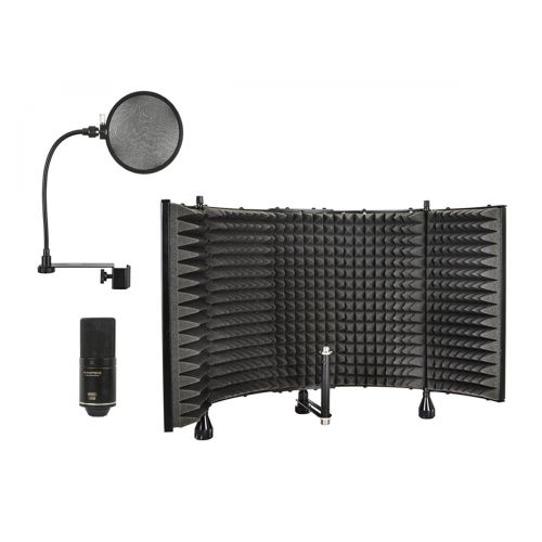  Monoprice USB Recording Kit - Includes Microphone Isolation Shield + Dual Screen Microphone Pop Filter + Large Diaphragm Condenser USB Microphone (Bundle)
