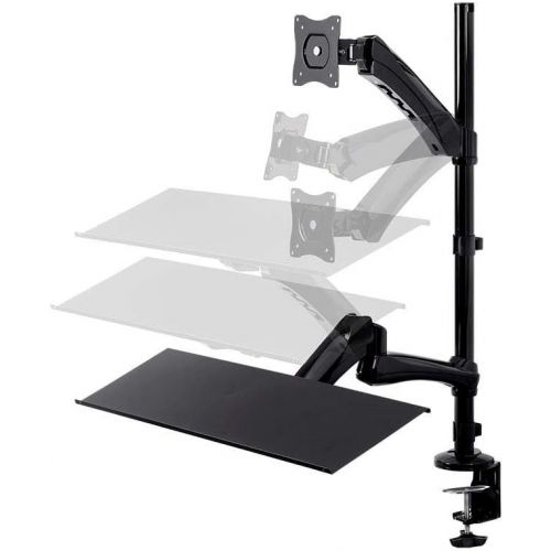  Monoprice Articulating Gas Spring Sit Stand Monitor and Keyboard Riser Desk Mount - Black, 26 Inch Table Top Workstation | Easy To Use, Compatible With Most Desks