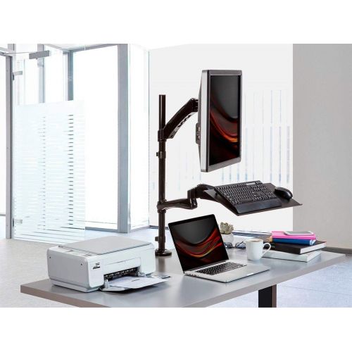  Monoprice Articulating Gas Spring Sit Stand Monitor and Keyboard Riser Desk Mount - Black, 26 Inch Table Top Workstation | Easy To Use, Compatible With Most Desks