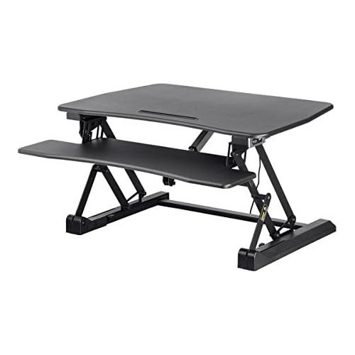  Monoprice Electric Height Adjustable Sit Stand Riser Table TopDesk Converter - Black | 23.2 x 35.4 Inch Area, Single Monitor - Workstream Collection