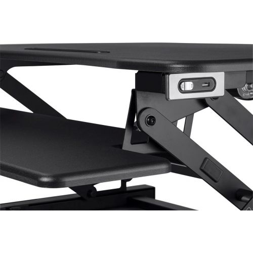  Monoprice Electric Height Adjustable Sit Stand Riser Table TopDesk Converter - Black | 23.2 x 35.4 Inch Area, Single Monitor - Workstream Collection