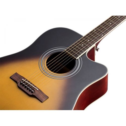  Monoprice 6 String Idyllwild Foothill Acoustic Electric Guitar with Tuner, Pickup, and Gig Bag, Vintage Sunburst (610063),