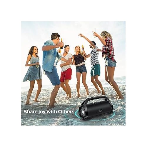  Monster Adventurer Max Bluetooth Speaker, IPX7 Waterproof Portable Speaker with Double Subwoofer, 100W Stereo Sound and Rich Bass, Wireless Outdoor Speakers for Home, Party, Beach, 24H Play, Silver
