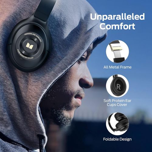  Monster Active Noise Cancelling Headphones Wireless Over Ear Bluetooth Earphone Deep Bass Hi-Res Sound Headset Quick Charge 30H Playtime Comfortable Fit Clear Calls