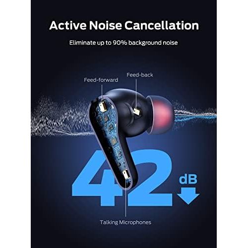  Monster Clarity 8.0 ANC Hybrid Active Noise Cancelling Wireless Earbuds, 42dB in-Ear Earphones Deep Bass with 6 Mics, Bluetooth 5.2, 50H Play Time with Wireless Charging Case for A