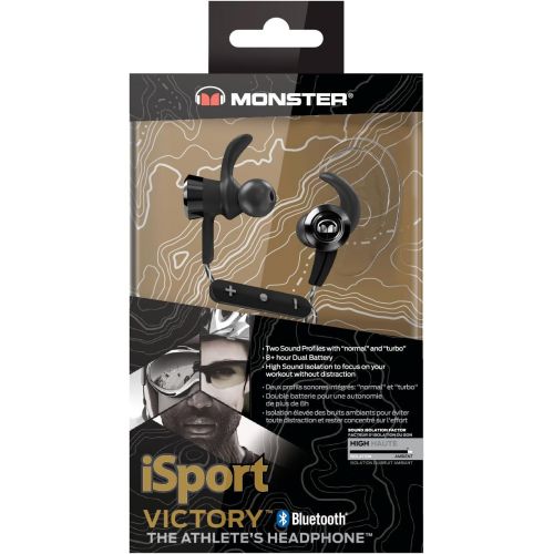  Monster iSport Victory Bluetooth Wireless In-Ear Headphones (Earbuds) - Black with Microphone, Sports Headphones, Running, Noise Isolation