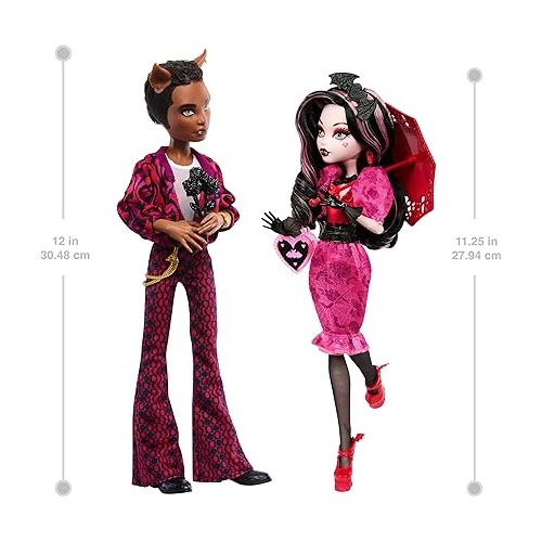 몬스터하이 Monster High Dolls, Draculaura and Clawd Wolf Howliday Love Edition Collector Two-Pack with Doll Stands and Displayable Packaging