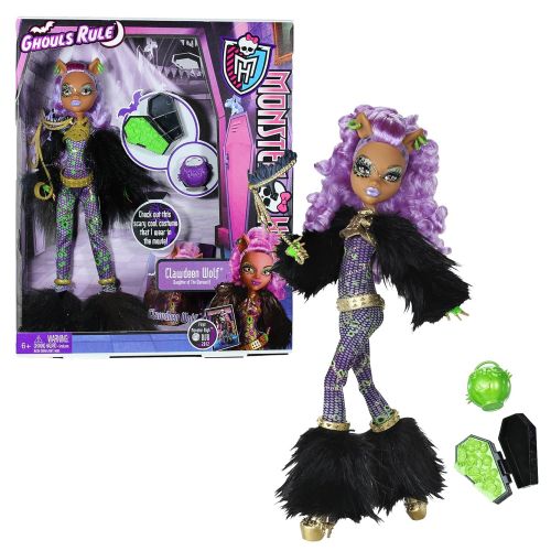 몬스터하이 Mattel Year 2012 Monster High Ghouls Rule Series 12 Inch Doll Set - Clawdeen Wolf Daughter of The Werewolf) with Mask, Mini Coffin, Pumpkin Basket, Hairbrush and Display Stand