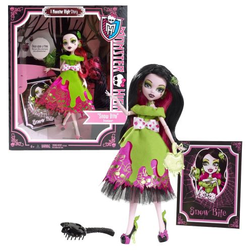 몬스터하이 Mattel Year 2012 Monster High Once Upon a Time Story Series 11 Inch Doll Set - Draculaura as Snow Bite with Green Apple-Shaped Purse, Hairbrush and Storybook Cover Shot