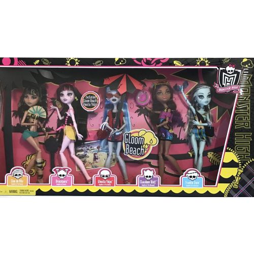 몬스터하이 Monster High GLOOM BEACH 5 DOLL SET w EXCLUSIVE GHOULIA YELPS, Draculaura, Cleo de Nile, Clawdeen Wolf & Frankie Stein (2011)