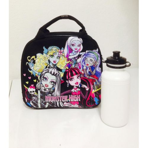 몬스터하이 Monster High Rolling Backpack with Detachable Wheeled Trolley 16 Black & Monster High Lunch Bag with Water Bottle