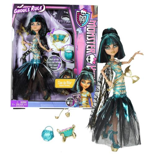 몬스터하이 Mattel Year 2012 Monster High Ghouls Rule Series 12 Inch Doll Set - Cleo de Nile Daughter of The Mummy) with Mask, Coctail Bowl with Cup and Ladle, Pumpkin Basket, Hairbrush and Di