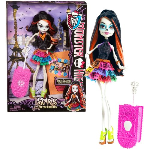 몬스터하이 Mattel Year 2012 Monster High Scaris City of Frights Deluxe Series 11 Inch Doll Set - Skelita Calaveras Daughter of Los Eskeletos with Bone Handle Suitcase, Hairbrush and Doll Stan