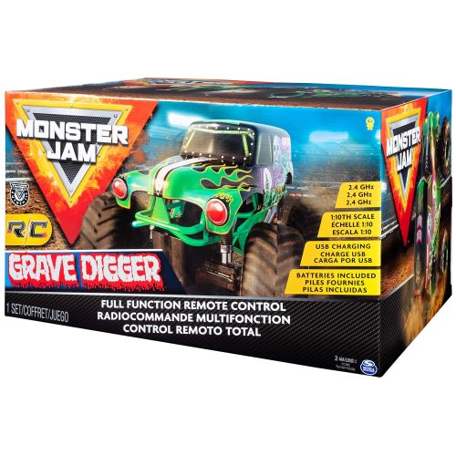  Monster Jam, Official Grave Digger RC Truck, 1:10 Scale, with Lights and Sounds, for Ages 4 and Up