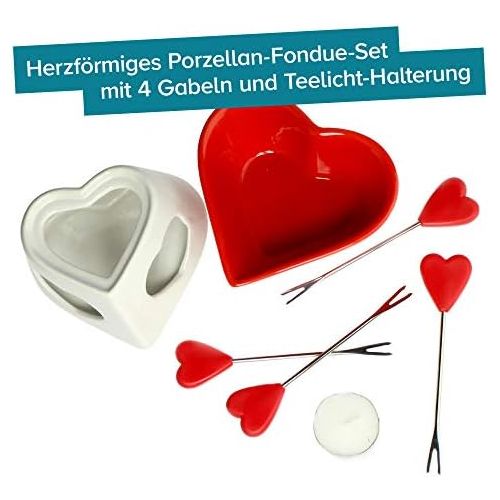  [아마존베스트]Monsterzeug Heart Shaped Chocolate Fondue Set with Fondue and 4 Forks Fondue Chocolate