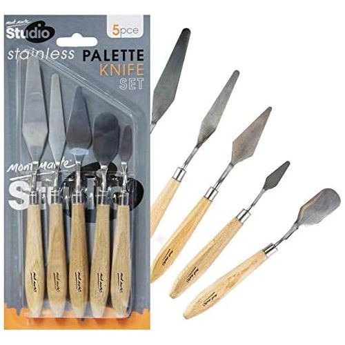  Mont Marte Palettenmesser Set aus Kunststoff - 5 Malspachtel in verschiedenen Formen - Ideale Malmesser fuer das Verarbeiten von Farben - Perfekt geeignet fuer Anfaenger, Profis und K