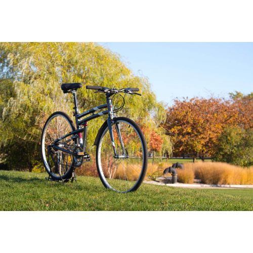  Montague Urban Folding 700c Pavement Hybrid Bike 21-Speed Bike with 35mm Tires and a Rear Rack, Folding Bikes for Adults - Smoke Silver - Available in 3 Sizes, 17 Inches, 19 Inches