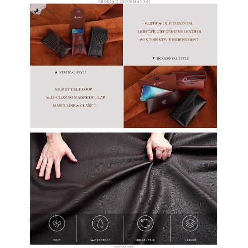  [아마존베스트]Montana West Real Leather Cell Phone Holster Belt, Great for Carrying Samsung Most Models Phones, iPhone11, iPhone Xs, iPhone XR, iPhone X, iPhone 8, Magnetic Flap Closure Phone Ca