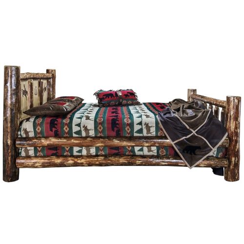  Montana Woodworks MWGCQBLZBRONC Glacier Country Collection Queen Bed with Laser Engraved Bronc Design Stain & Clear Lacquer Finish