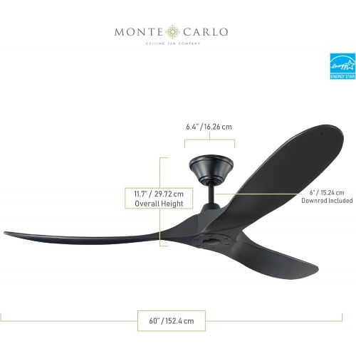  Monte Carlo 3MAVR60BKBK Maverick Energy Star 60 Outdoor Ceiling Fan with Remote Control, 3 Balsa Wood Blades, Matte Black