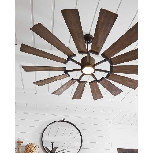  Monte Carlo 14PRR62AGPD Prairie Windmill Energy Star 62 Outdoor Ceiling Fan with LED Light and Hand Remote Control, 14 Wood Blades, Aged Pewter