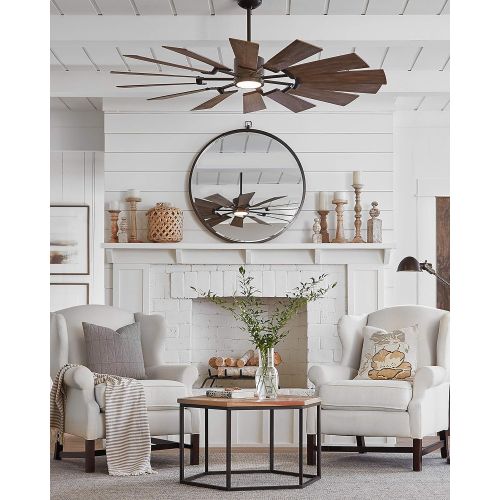  Monte Carlo 14PRR62AGPD Prairie Windmill Energy Star 62 Outdoor Ceiling Fan with LED Light and Hand Remote Control, 14 Wood Blades, Aged Pewter