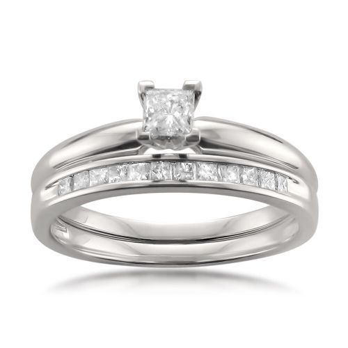  Montebello 14k White Gold 12ct TDW Princess-cut Solitaire Diamond Engagement Ring and Wedding Band by Montebello Jewelry