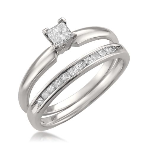  Montebello 14k White Gold 12ct TDW Princess-cut Solitaire Diamond Engagement Ring and Wedding Band by Montebello Jewelry