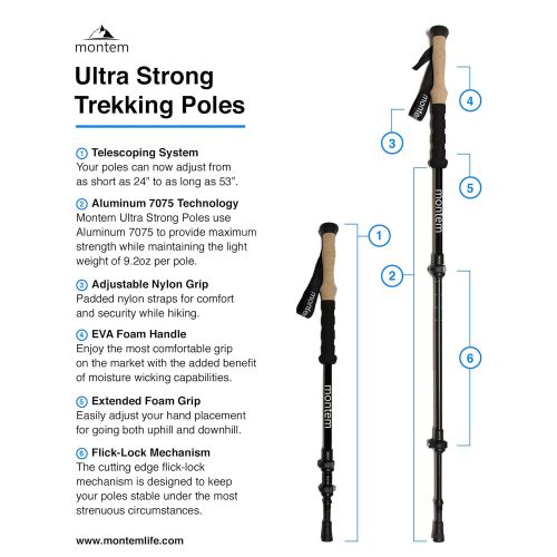  Montem Ultra Strong Hiking/Walking/Trekking Poles - One Pair (2 Poles)