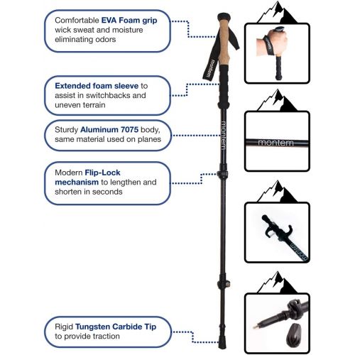  [아마존베스트]Montem Ultra Strong Trekking, Walking, and Hiking Poles - One Pair (2 Poles) - Collapsible, Lightweight, Quick Locking, and Ultra Durable