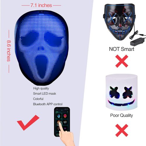  할로윈 용품Monyus Led Masks with Bluetooth Programmable, 2021 Upgrade Rechargeable App Controlled for adults, Light Up Mask for Costume Masquerade Cosplay Halloween Christmas Party (BIG-7.1 inch X 8