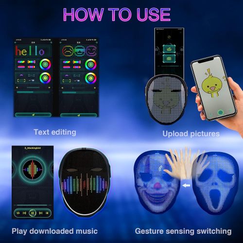  할로윈 용품Monyus Led Masks with Bluetooth Programmable, 2021 Upgrade Rechargeable App Controlled for adults, Light Up Mask for Costume Masquerade Cosplay Halloween Christmas Party (BIG-7.1 inch X 8