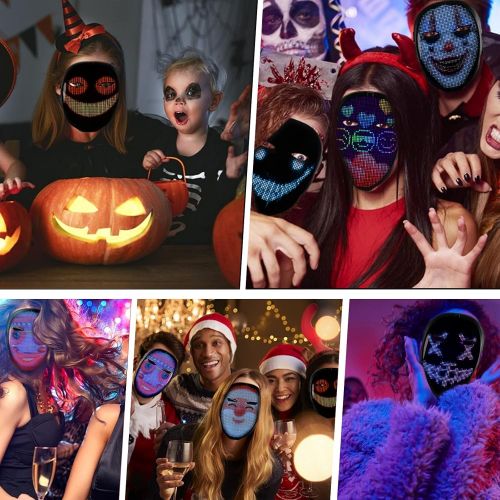  할로윈 용품Monyus Led Masks with Bluetooth Programmable, 2021 Upgrade Rechargeable App Controlled for adults, Light Up Mask for Costume Masquerade Cosplay Halloween Christmas Party (BIG-7.1 inch X 8