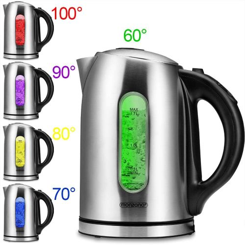  monzana Wasserkocher Teekessel Teekocher I Edelstahl I BPA frei I 1,7 Liter I LED I 2200W I Temperatureinstellung