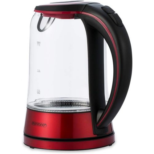  monzana Wasserkocher Edelstahl Teekocher Glas I Glas I LED I BPA frei I 1,7 L I kabellos I 2200W rot/schwarz I UEberhitzungsschutz I Wasserstandsanzeige