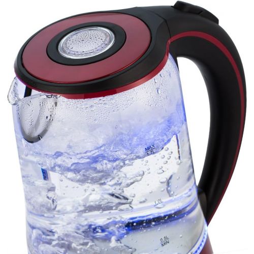  monzana Wasserkocher Edelstahl Teekocher Glas I Glas I LED I BPA frei I 1,7 L I kabellos I 2200W rot/schwarz I UEberhitzungsschutz I Wasserstandsanzeige