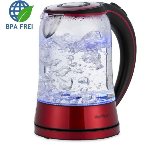  monzana Wasserkocher Edelstahl Teekocher Glas I Glas I LED I BPA frei I 1,7 L I kabellos I 2200W rot/schwarz I UEberhitzungsschutz I Wasserstandsanzeige