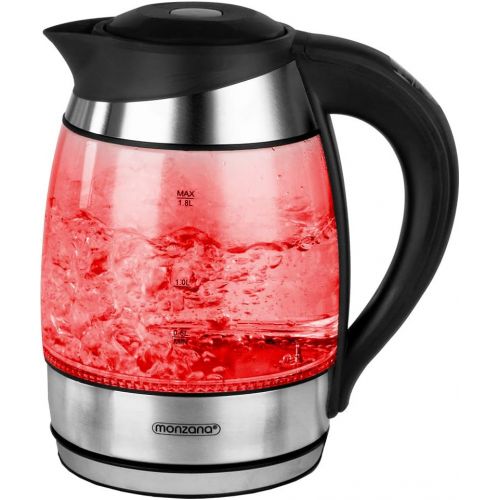  Monzana Wasserkocher Teekocher BPA frei Edelstahl/Glas, Farbwechsel, 1,8L, inkl. Kalkfilter, 2200W, Temperatureinstellung