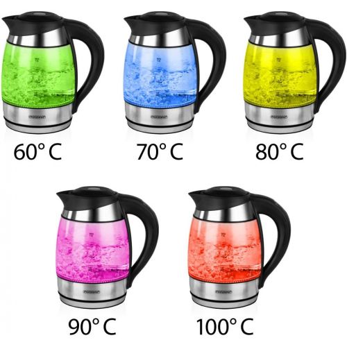  Monzana Wasserkocher Teekocher BPA frei Edelstahl/Glas, Farbwechsel, 1,8L, inkl. Kalkfilter, 2200W, Temperatureinstellung