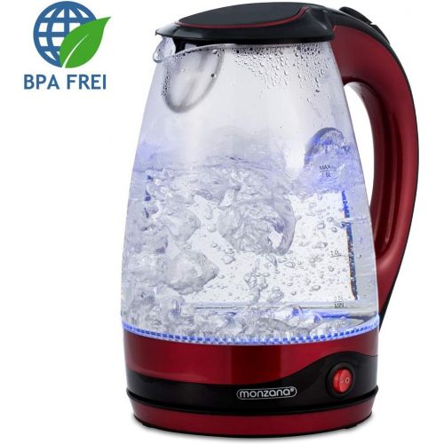  monzana Wasserkocher 2200W LED-Beleuchtung 1,8 L Warmhaltefunktion Rot Teekessel Teekocher BPA frei