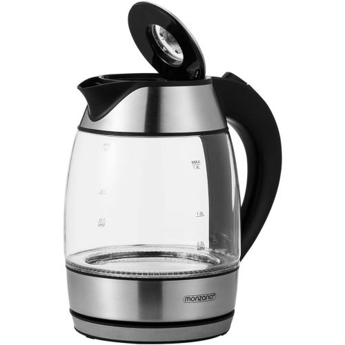  Monzana Wasserkocher Teekocher Edelstahl Kocher Glas LED BPA frei kabellos 1,8 Liter 2200 Watt 360° drehbarer Kontaktsockel