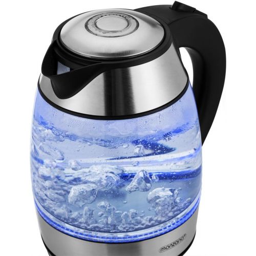  Monzana Wasserkocher Teekocher Edelstahl Kocher Glas LED BPA frei kabellos 1,8 Liter 2200 Watt 360° drehbarer Kontaktsockel