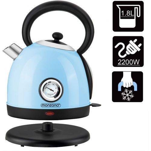  monzana Wasserkocher BPA frei Edelstahl kabellos Retro Design blau 1,8l 2200W