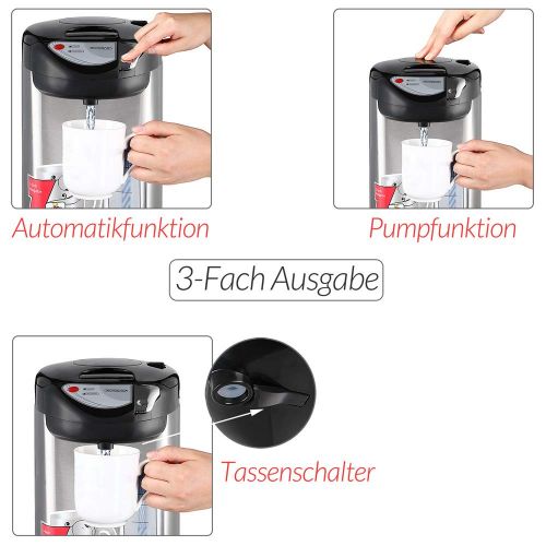  monzana Heisswasserspender 3 Liter - 750W | Edelstahl Gehause | 360° Drehbar | Warmhaltefunktion | Wasserkocher Wasseraufbereiter Thermopot